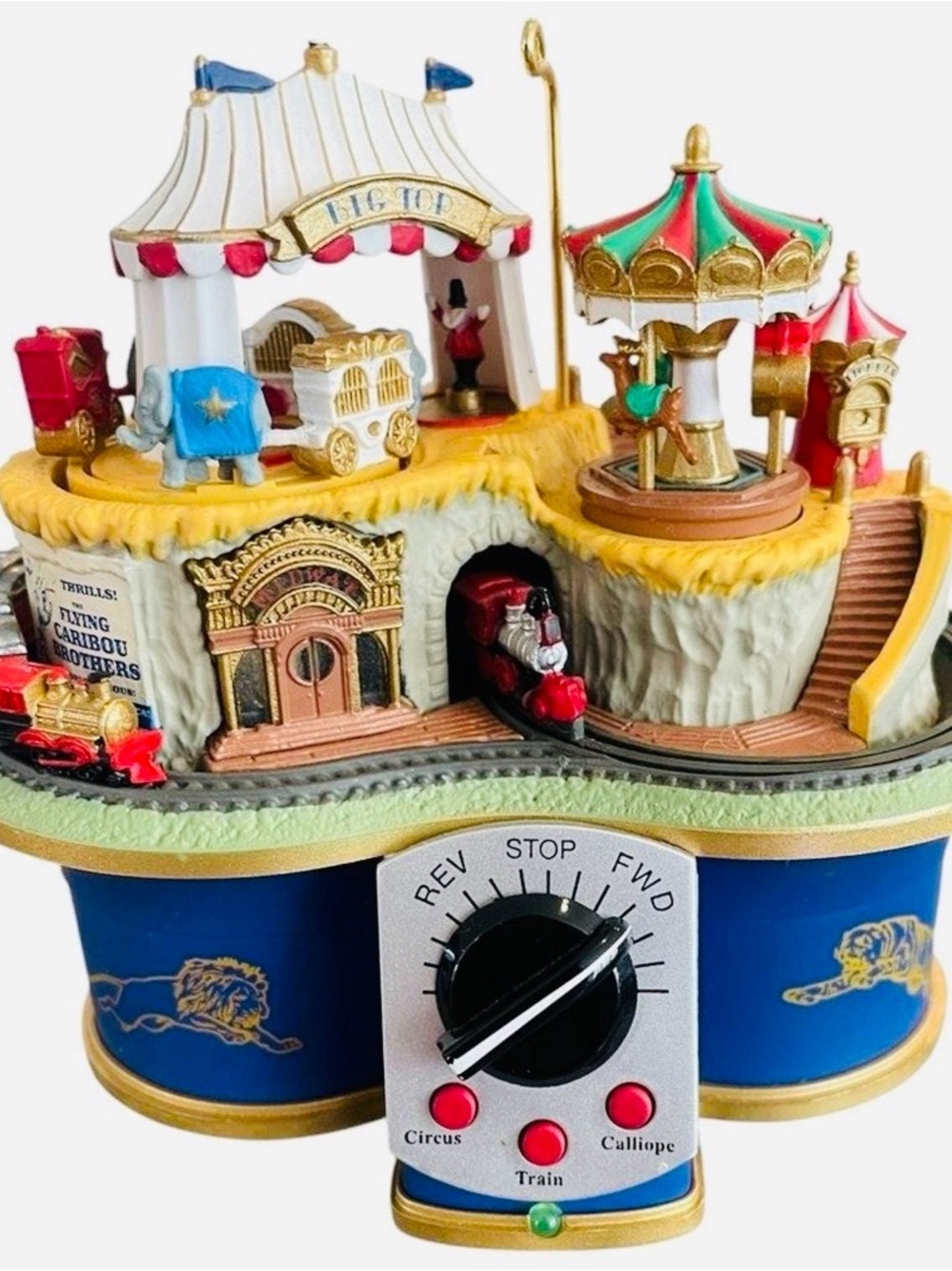 2002 Circus Mountain Railroad Blue Circus Musical Train and Carousel Playset